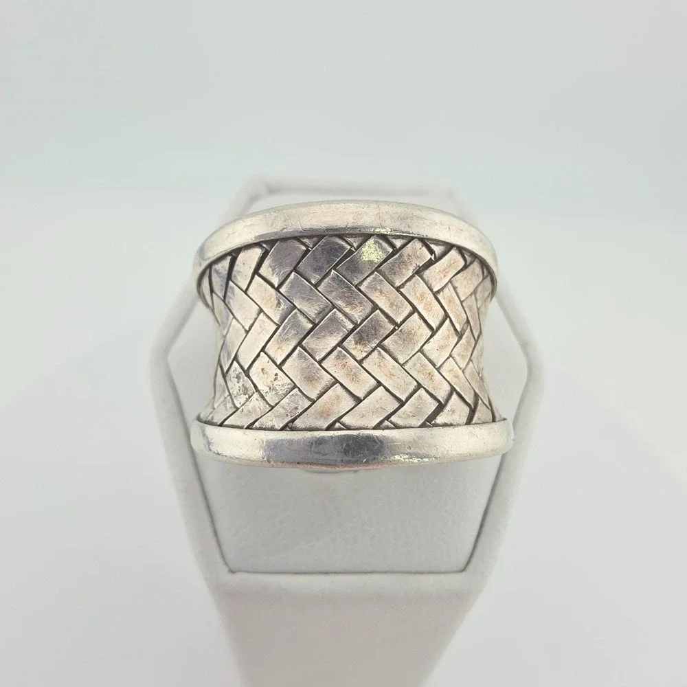 NF CHAPAL ZENRAY Thailand Ring 925 Sterling Silver Basketweave Adjustable Size 8